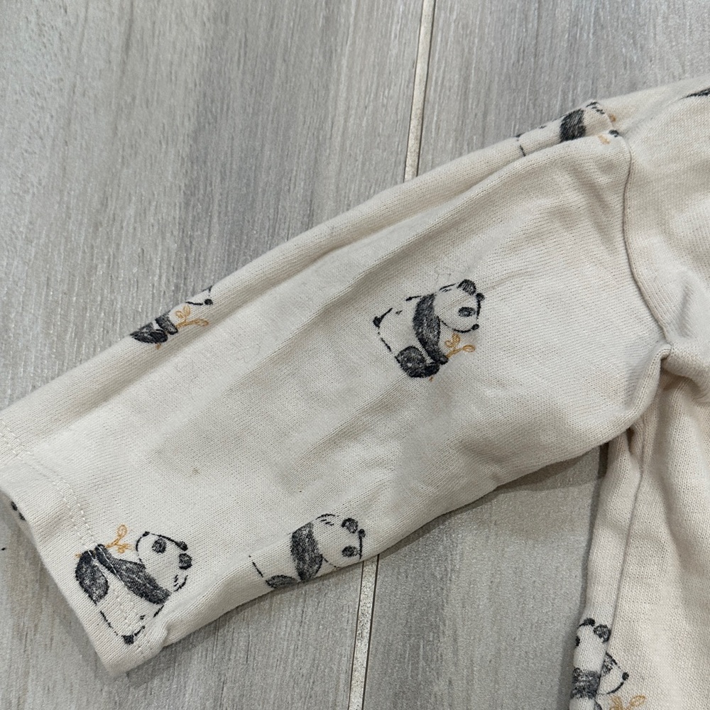 Zara 12-18M Cream Panda Print Top and Teal Ribbed Leggings Pants - Picture 3 of 11